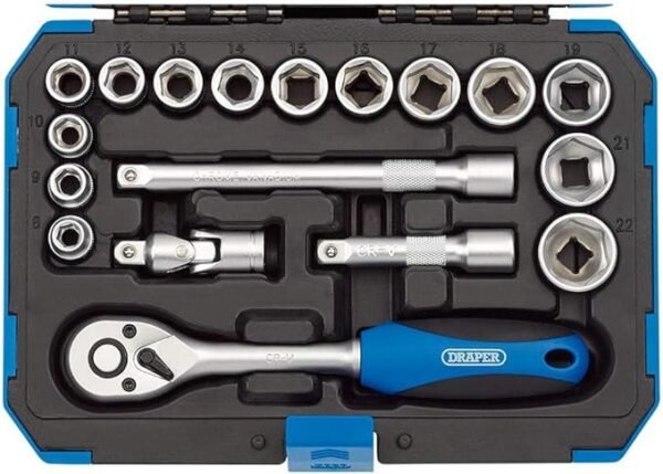 Draper Expert 18 Piece Metric Socket Set | Ratchet Tool and Case | 3/8" Square Drive | HI-TORQ MM/AF Sockets | DIY Home Professional and Car Kit |Hand Tools | 16359