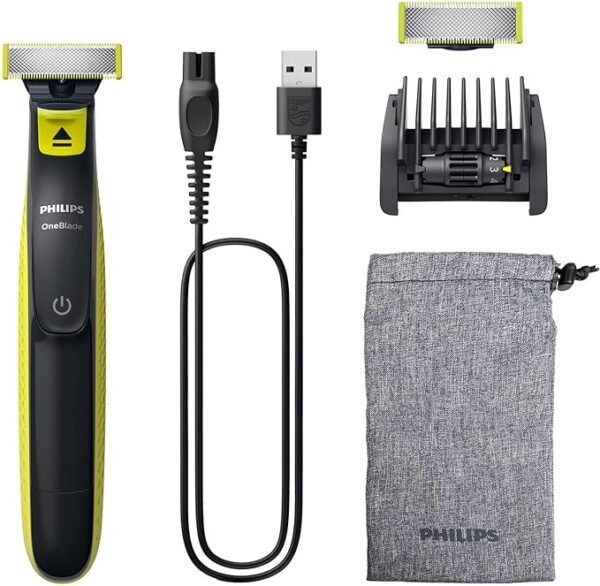 Philips OneBlade Face, Authentic Hybrid Electric Beard Trimmer & Shaver. Incl. 1x Original Blade, 1 x Extra Original Blade (8 Month Supply)