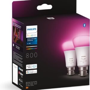 Philips Hue White and Colour Ambiance Smart Bulb Twin Pack LED [B22 Bayonet Cap] - 800 Lumens 60W Equivalent