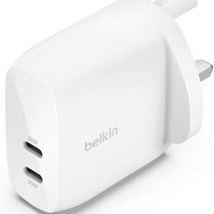 Belkin BoostCharge dual USB-C plug with PPS, 60W phone charger for iPhone 16 and other, iPad, Samsung Galaxy, Google Pixel, MacBook - compatible w/ USB-C to lightning cable & USB-C to USB-C - white