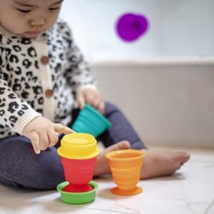 Baby Einstein, Stack and Squish Cups Infant to Toddler Collapsible Stacking and Sensory Toys for Beach, Bath, Floor and More, 6pcs, 3 Monthsplus Pink