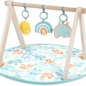Ingenuity: ity by Ingenuity, Sun Valley Wooden Toy Arch & Play Mat, Foldable A-Frame Bar with 3 Removable Toys, Machine-Washable Mat, Unisex, for Ages 0-36 Months