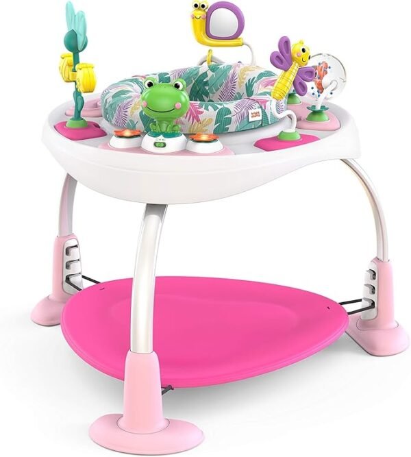 Bright Starts, Bounce Bounce Baby 2-in-1 Activity Center Jumper and Table - Playful Palms with 7 Interactive Toys