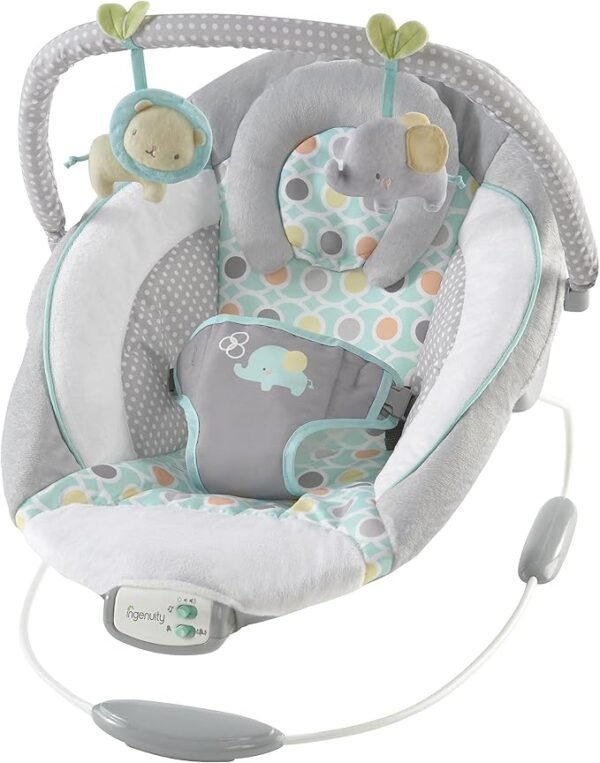 Ingenuity, Soothing Baby Bouncer Chair with Soothing Vibrating Infant Seat, Morrison - 8 Melodies, Removable Toy Bar with 2 Plush Toys
