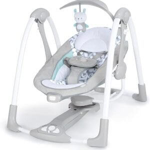 Ingenuity ConvertMe 2-in-1 Compact Portable Automatic Baby Swing & Infant Seat, Battery-Powered Vibrations, Nature Sounds, 0-9 Months 6-20 lbs (Raylan)