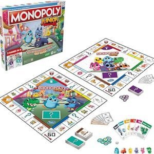 Monopoly Junior Board Game, 2-Sided Gameboard, 2 Games in 1, Monopoly Game for Younger Children; Kids Games, Junior Games