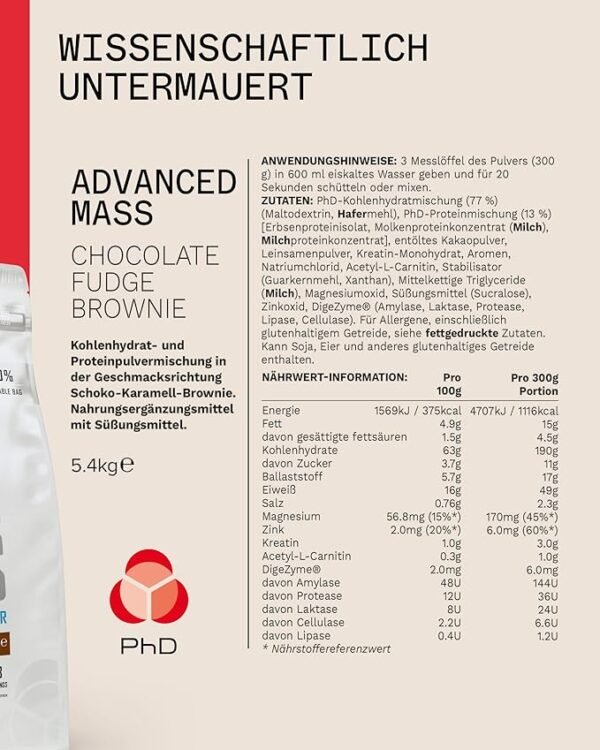 PhD Nutrition| Advanced Mass| Powder| Mass Gainer| High Calorie| High in Protein|