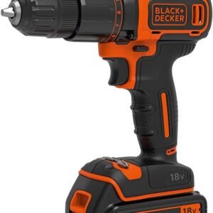 BLACK+DECKER 18 V Cordless 2-Gear Combi Hammer Drill Power Tool with Kitbox, 1.5 Ah Lithium-Ion, BCD700S1K-GB , Orange