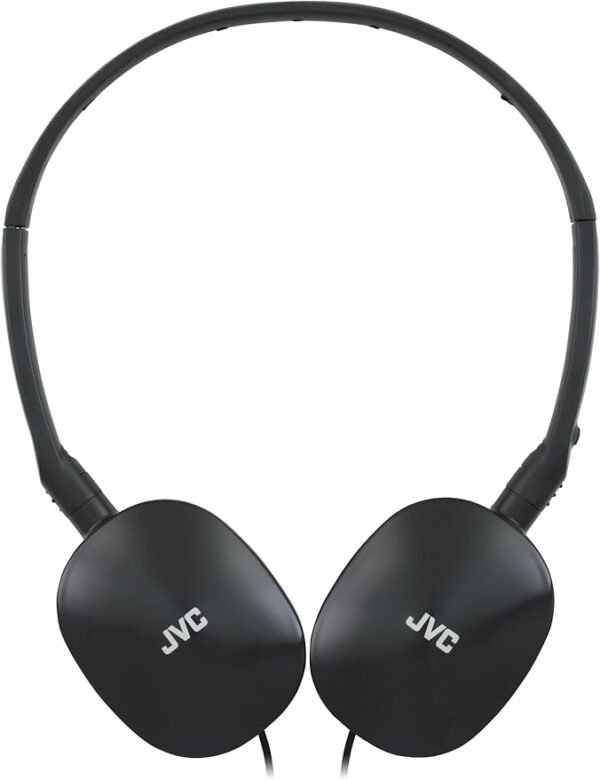 JVC HA-S160M-B Flats Foldable and Compact Headphones in Glossy Trendy Colour, with Switch for Microphone On/Off, Ideal for Teleworking and Online Seminars (Black)