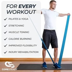 Coresteady Resistance Band For Men & Women - Exercise Band to Build Strength, Flexibility, Muscle & Tone - For Fitness, Stretching, Pilates, Physio & Yoga - With Exercise Guide