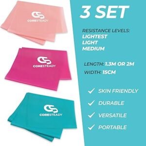 Coresteady Resistance Band For Men & Women - Exercise Band to Build Strength, Flexibility, Muscle & Tone - For Fitness, Stretching, Pilates, Physio & Yoga - With Exercise Guide