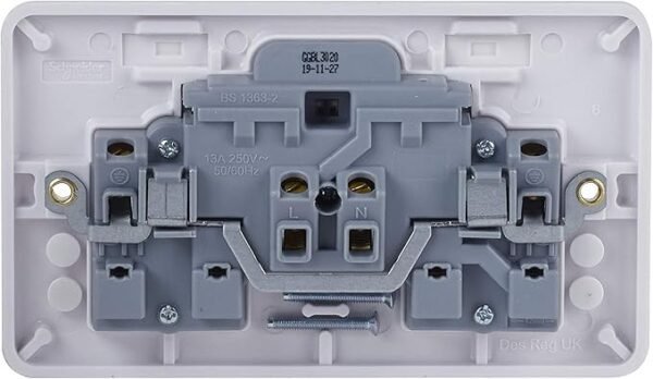 Schneider Electric Lisse White Moulded - Switched Double Power Socket, Single Pole, 13A, GGBL3020, White, Pack of 5