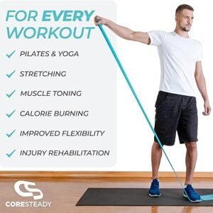 Coresteady Resistance Band For Men & Women - Exercise Band to Build Strength, Flexibility, Muscle & Tone - For Fitness, Stretching, Pilates, Physio & Yoga - With Exercise Guide