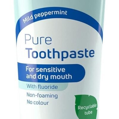 TePe Pure Toothpaste, mild Peppermint, Very Gentle Everyday Fluoride Toothpaste for Sensitive Gums and Dry Mouth,