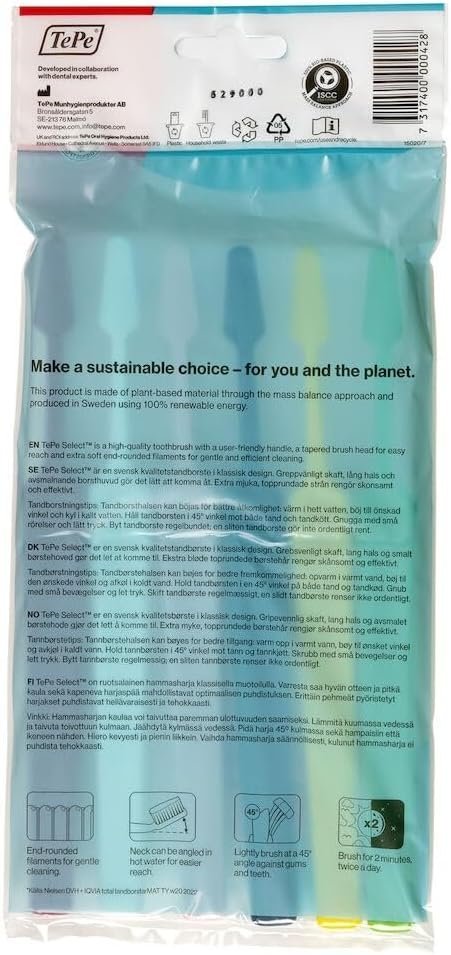 TePe Select Toothbrush, Extra Soft, Mixed Pack, 6pcs, Easy Plaque Removal with Tapered Brush Heads, - Image 2