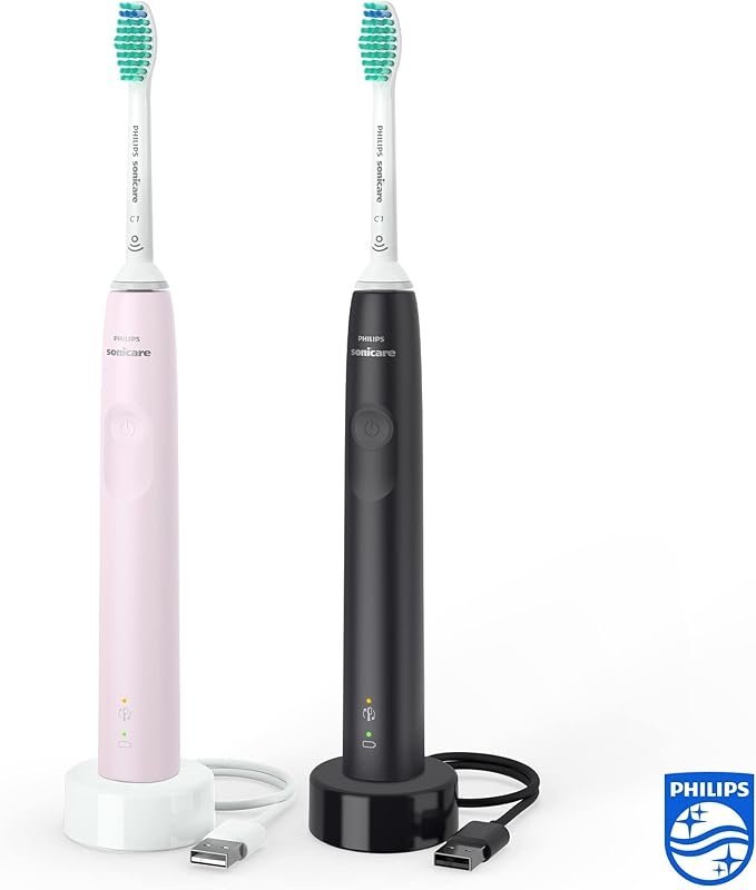 Philips Sonicare 3100 Series Sonic Electric Toothbrush (Dual Pack)Black and Sugar Rose (Model HX3675/15) - Image 2