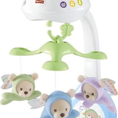 Fisher-Price Butterfly Dreams 3-In-1 Projection Mobile - Soothing Baby Sleep Aid with 3 Audio Modes and Plush Bears, Musical Cot Mobile