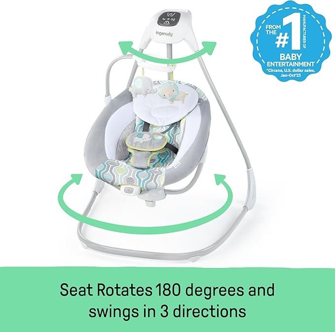 Ingenuity SimpleComfort Lightweight Compact 6-Speed Multi-Direction Baby Swing, Vibrations & Nature Sounds, 0-9 Months 6-20 lbs (Everston) - Image 3