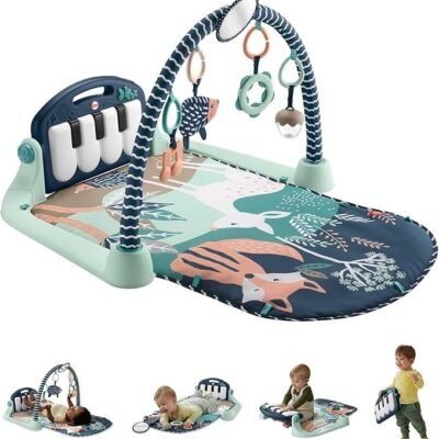 Fisher-Price Baby Playmat Kick & Play Piano Gym with Musical and Sensory Toys for Newborn to Toddler, Navy Fawn, HKX37