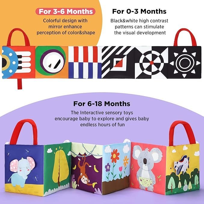 URMYWO Baby Books 0-6 Months,Sensory Toy Books High Contrast Black and White Touch and Feel Soft Books for Newborn Infants Toddler Soft Toys Gifts (red) - Image 3