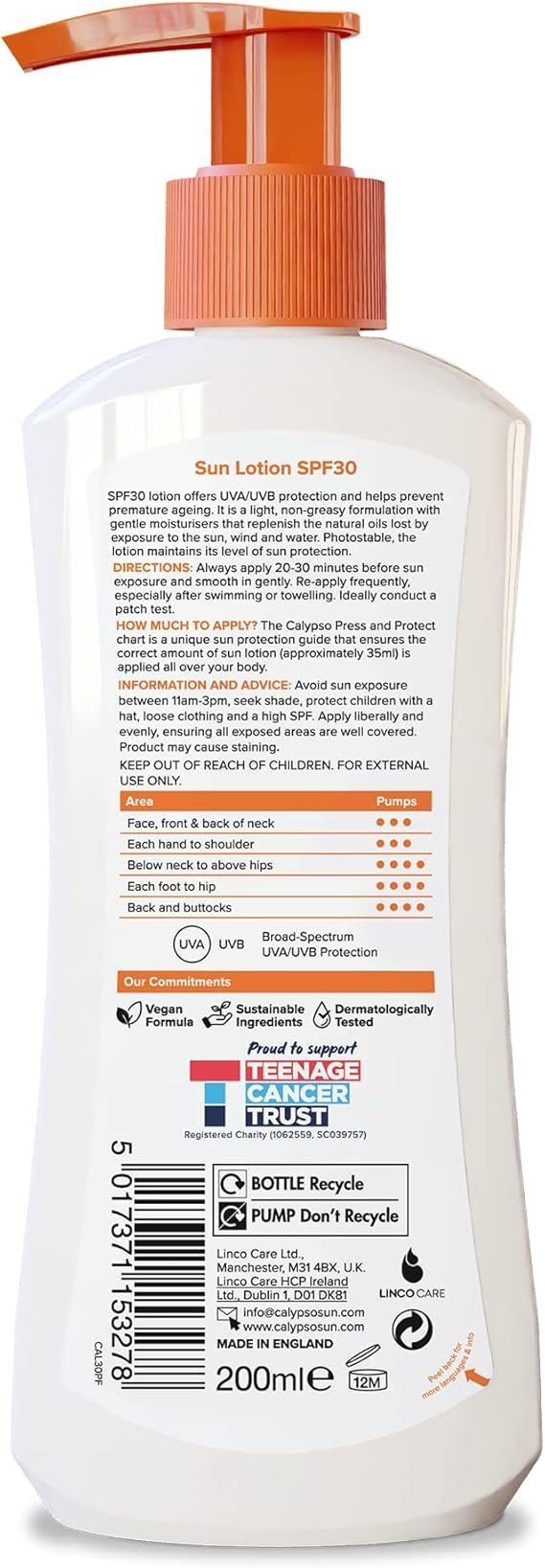 Calypso Sun Lotion SPF30, 12 hours Moisturisation, Anti Ageing, Water Resistant, 200ml - Image 3