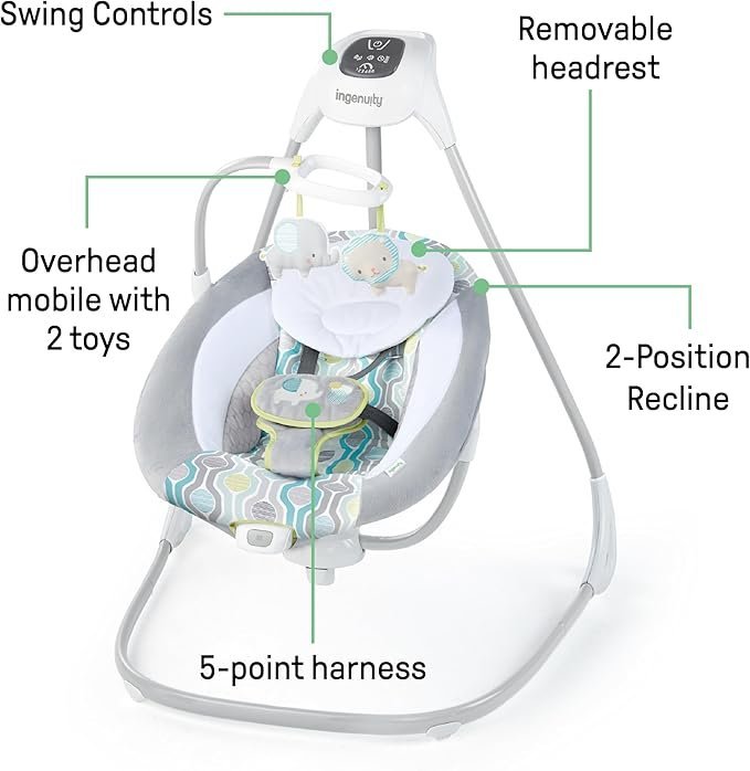 Ingenuity SimpleComfort Lightweight Compact 6-Speed Multi-Direction Baby Swing, Vibrations & Nature Sounds, 0-9 Months 6-20 lbs (Everston) - Image 4