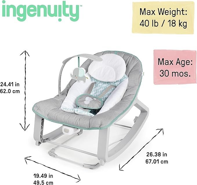 Ingenuity Keep Cozy 3-in-1 Grow with Me Vibrating Baby Bouncer, Seat & Infant to Toddler Rocker, Vibrations & Toy Bar - Image 3