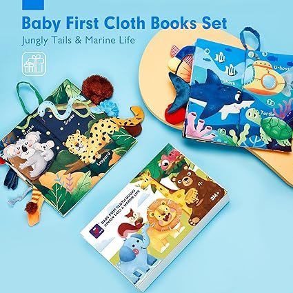 hahaland 2 Pcs Sensory Toys 0-6 Months Touch Feel Activity Soft Book with Squeaker - Image 2