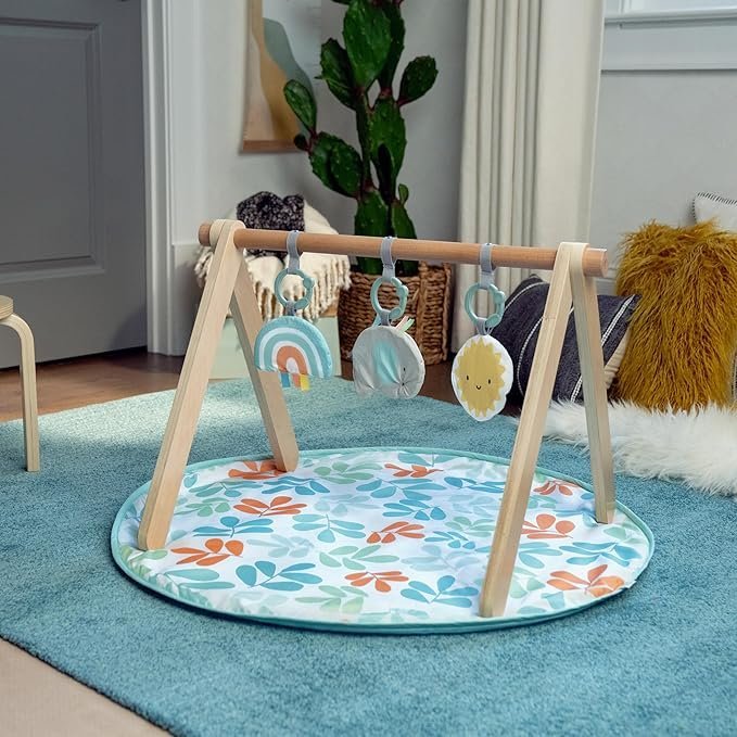 Ingenuity: ity by Ingenuity, Sun Valley Wooden Toy Arch & Play Mat, Foldable A-Frame Bar with 3 Removable Toys, Machine-Washable Mat, Unisex, for Ages 0-36 Months - Image 2