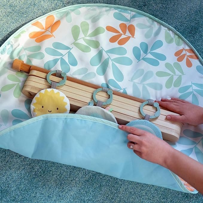 Ingenuity: ity by Ingenuity, Sun Valley Wooden Toy Arch & Play Mat, Foldable A-Frame Bar with 3 Removable Toys, Machine-Washable Mat, Unisex, for Ages 0-36 Months - Image 4