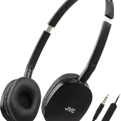 JVC HA-S160M-B Flats Foldable and Compact Headphones in Glossy Trendy Colour, with Switch for Microphone On/Off, Ideal for Teleworking and Online Seminars (Black)
