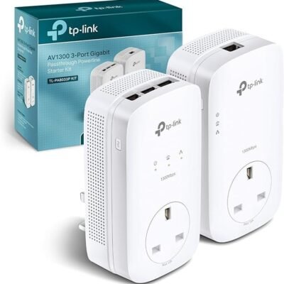 TP-Link TL-PA8033PKIT AV1300 3-Port Gigabit Passthrough 2x2 MIMO Powerline Adapter Starter Kit, No Configuration Required, UK Plug