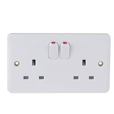 Schneider Electric Lisse White Moulded - Switched Double Power Socket, Single Pole, 13A, GGBL3020S, White