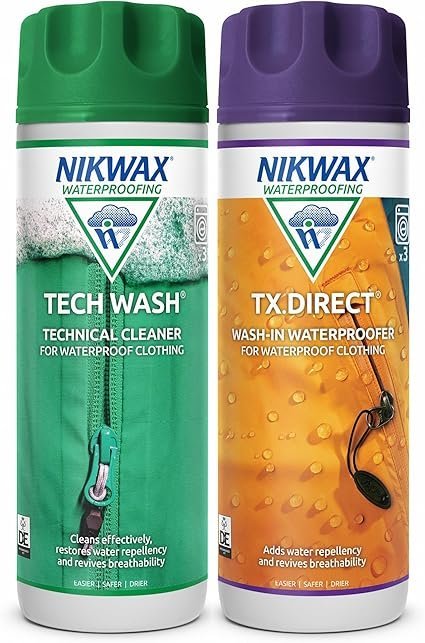 Nikwax TECH WASH and TX DIRECT Twin Pack, Technical Cleaner and Wash-In Waterproofer for Waterproof Clothing, 2x 300ml