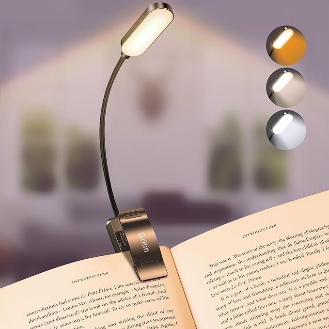 Gritin 16 LED Reading Light, Book Light 3 Eye-Protecting Modes Book Lamp