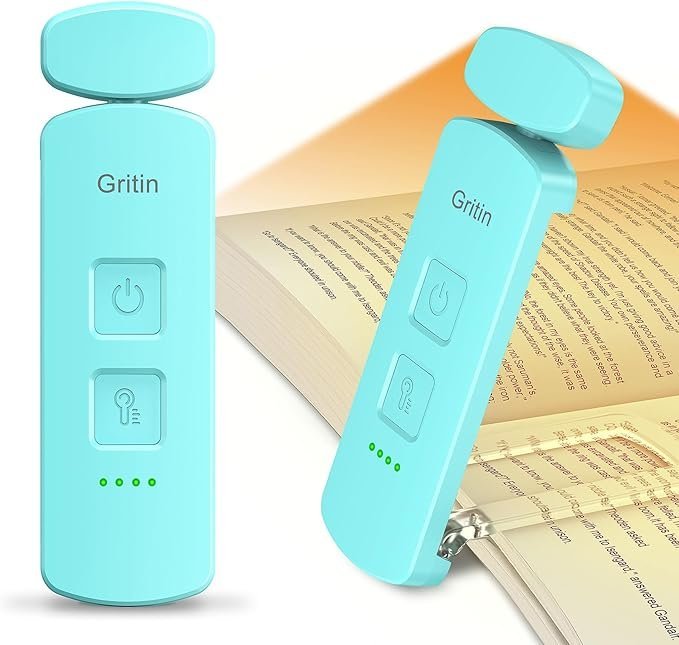 Gritin LED Book Light Rechargeable, Eye Caring Reading Light Lamp Clip on Book