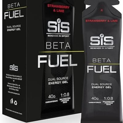 Science in Sport Beta Fuel Gels Dual Source Energy Gel, Strawberry and Lime Flavour, 40 g of Carbs Per Pack, 60 ml Pack (6 Pack)