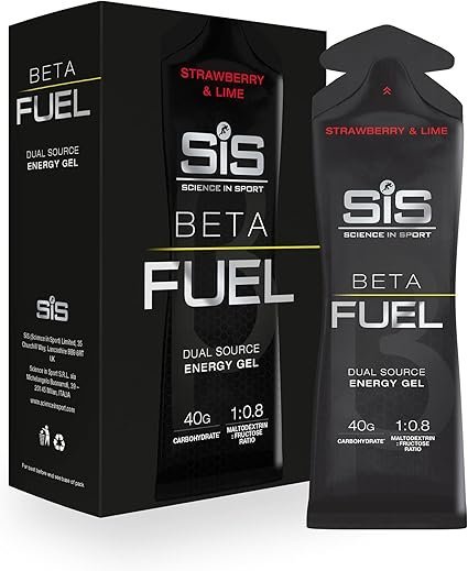 Science in Sport Beta Fuel Gels Dual Source Energy Gel, Strawberry and Lime Flavour, 40 g of Carbs Per Pack, 60 ml Pack (6 Pack)