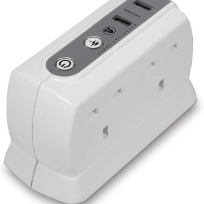 Masterplug SRGDU41PW2-MP Heavy Duty Four Socket Surge Protected Extension Lead with 2 USB Ports, 1 Metre, White