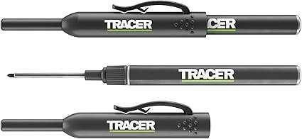 Tracer Long Nib Marker Pens, Marker Pens for Deep Hole Marking with Holster and Built in Trouser/Shirt Clip. Pack of 2