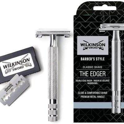 WILKINSON SWORD - Double Edge For Men | Premium Stainless Steel Safety Razor | Razor Handle + 5 Blade Refills