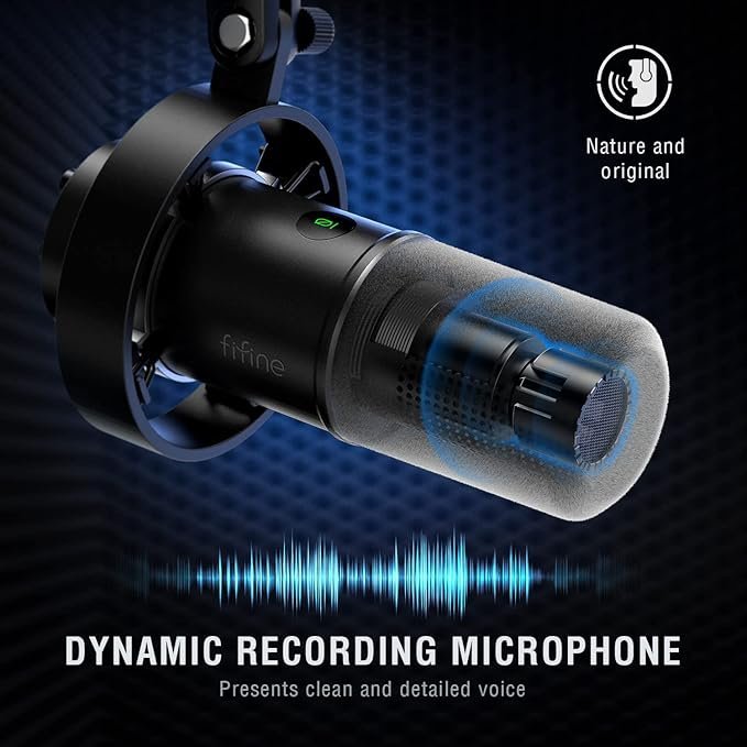 FIFINE Recording XLR/USB Microphone Studio Dynamic Podcast Cardioid Microphone for Vocal Voice-Over Music Streaming Gaming, with 3.5mm Headphones Jack, Mute Button, Black Metal Mic-K688 - Image 2