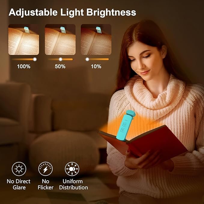 Gritin LED Book Light Rechargeable, Eye Caring Reading Light Lamp Clip on Book - Image 2