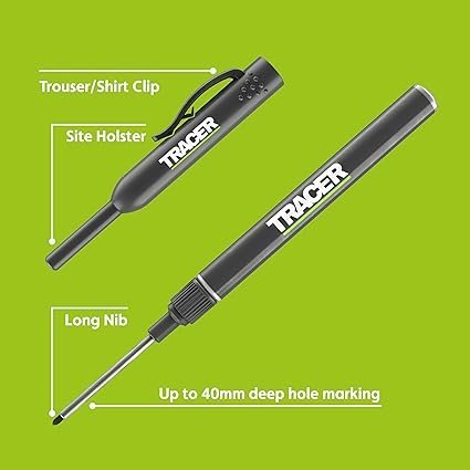 Tracer Long Nib Marker Pens, Marker Pens for Deep Hole Marking with Holster and Built in Trouser/Shirt Clip. Pack of 2 - Image 2