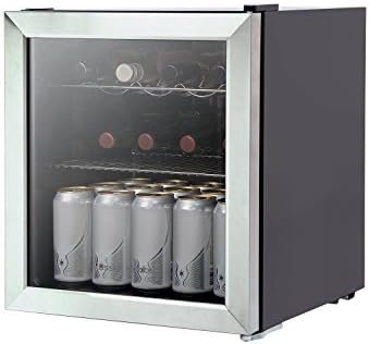 Russell Hobbs Mini Fridge 12 Bottle/46L Freestanding Stainless Steel Table Top Mini Beer & Wine Fridge, LED Light with Glass Door RHGWC3SS