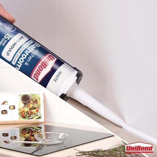 UniBond Anti-Mould White, Waterproof Mould Protection Kitchen & Bathroom Sealant, Long-lasting White Silicone Sealant, Powerful Shower Sealant, 1 x 274g Cartridge - Image 2