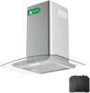 CIARRA CBCS6506B Curved Glass Cooker Hood 60cm 650 m³/h Chimney Hoods with 3 Speed Recirculating Ducting Kitchen Ventilation Extractor Fan with Carbon Filter [Energy Class A+++]