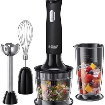 Russell Hobbs Desire 3 in 1 Electric Hand Blender, Fruit & Veg Mini Chopper & Whisk attachment, Stainless steel blending leg, whisk & blades, 500ml capacity chopping bowl & 700ml beaker, 500W, 24702