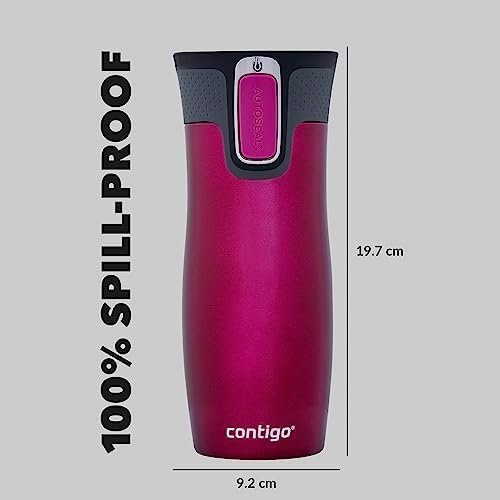 Contigo West Loop Autoseal Travel Mug, Stainless Steel Thermal Mug, Vacuum Flask, Leakproof Tumbler, Coffee Mug with BPA Free Easy-Clean Lid, 470 ml, Raspberry - Image 6