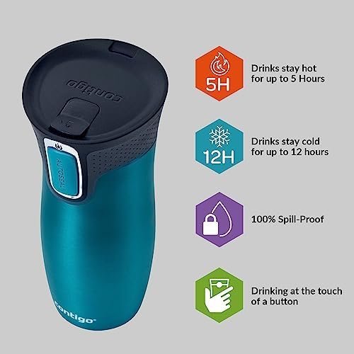 Contigo West Loop Autoseal Travel Stainless Steel Thermal Vacuum Flask, Leakproof Tumbler, Coffee Mug with BPA Free Easy-Clean Lid, 470 ml, Bay - Image 5